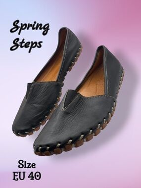 Spring Step Kathaleta Black Leather Slip-On Flat Size US 9 EU 40